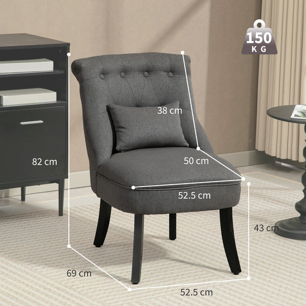 Fabric Single Sofa Dining Chair Tub Chair Upholstered W/ Pillow Solid Wood Leg Home Living Room Furniture Charcoal Grey